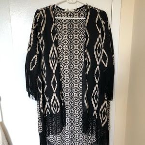 Black and white fringe tribal open shirt